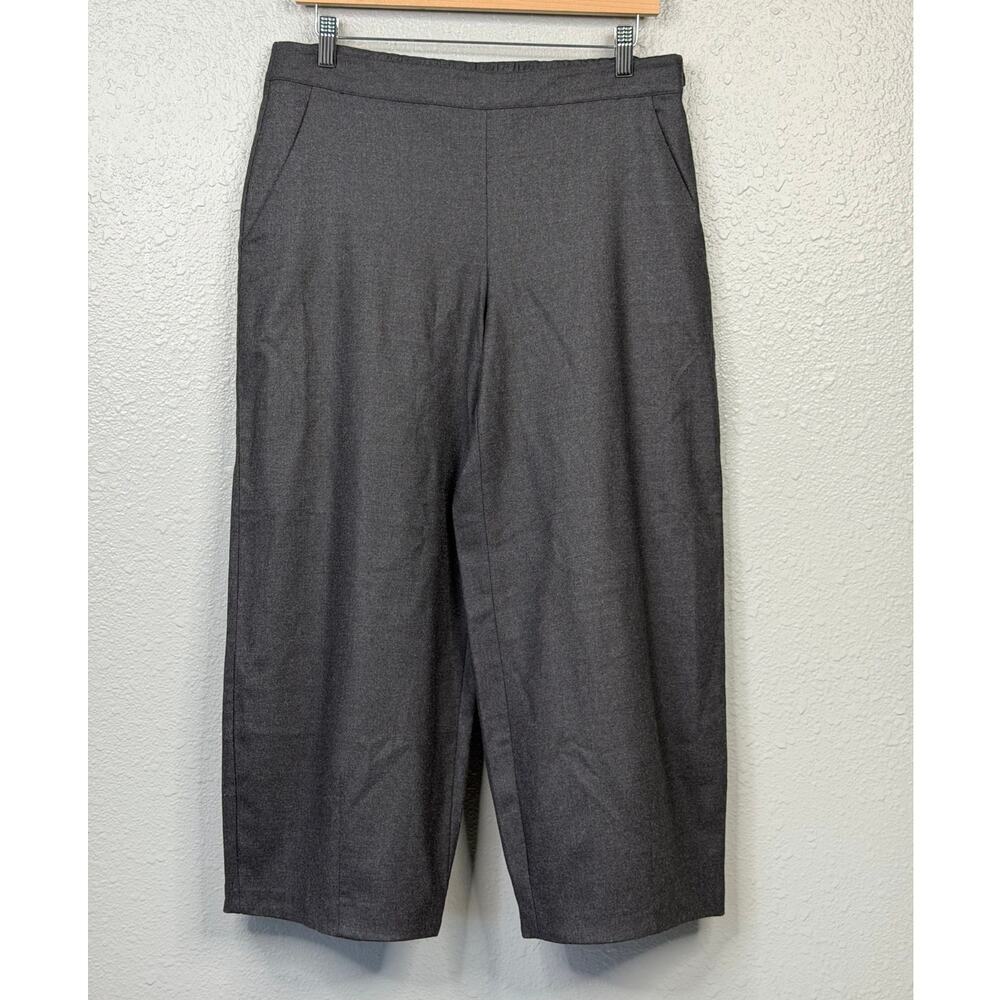 Eileen Fisher Charcoal Heathers Stretch Flannel Twill Wide Crop Lantern Pants